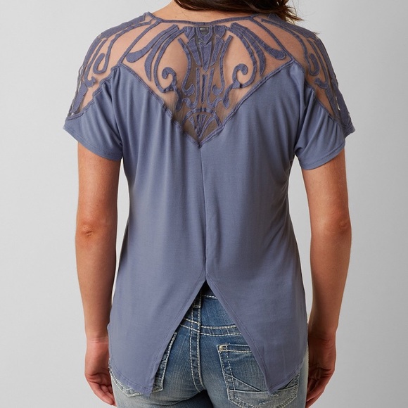 BKE Tops - Red by BKE Embroidered mesh split back top - Small